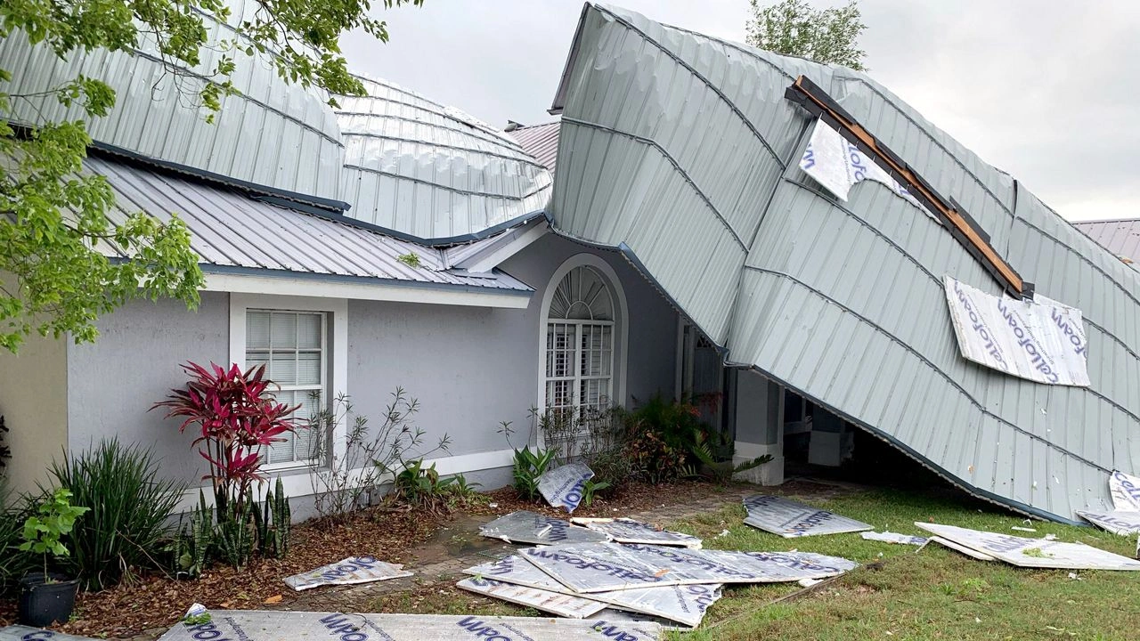 Storm Damaged Roof In Central Florida After A Hurricane