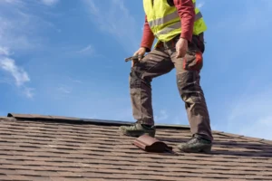Roofing Technician Performing A Free Roof Inspection